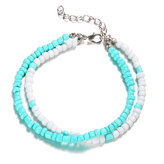 Mint Green Polyresin Beaded Layered Anklet | picture 