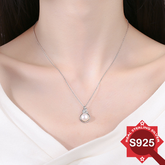 Silvery White Pearl 925 Silver Necklace