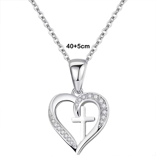 Rhinestone Silvery White Heart 925 Silver Necklace