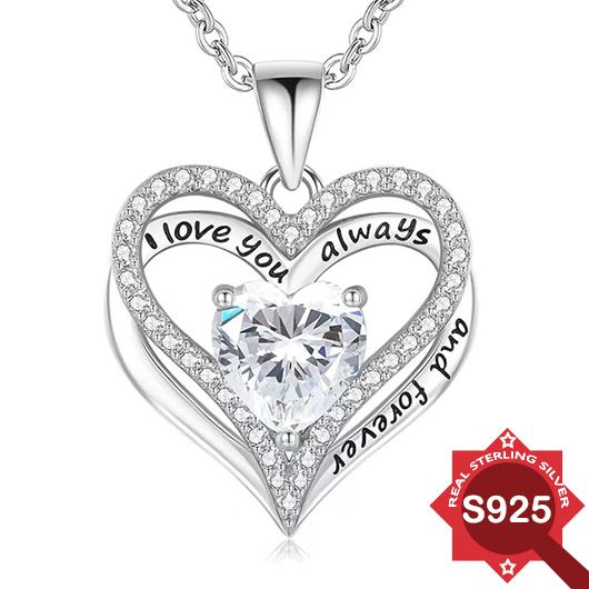 Silvery White Rhinestone Heart 925 Silver Necklace