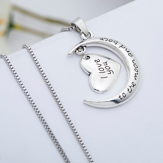 Silvery White Letter Heart Alloy Necklace