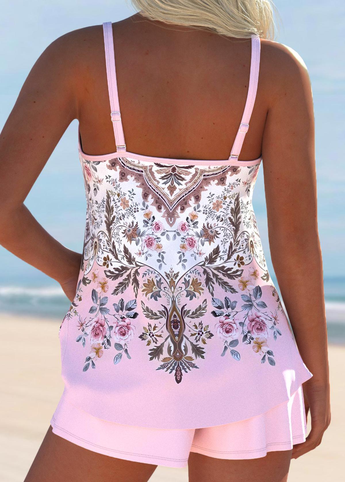 Pocket Tribal Print Light Pink Tankini Set | picture 