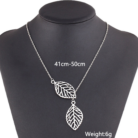 Silvery White Leaf Alloy Pendant Necklace