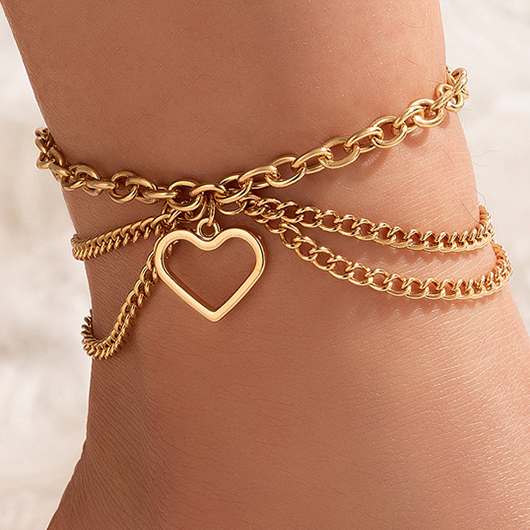 Gold Heart Alloy Detail Multi-layer Anklet | picture 