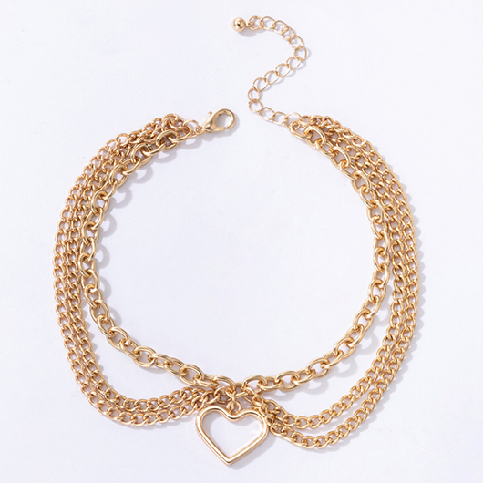 Gold Heart Alloy Detail Multi-layer Anklet | picture 