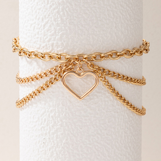 Gold Heart Alloy Detail Multi-layer Anklet | picture 