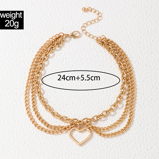 Gold Heart Alloy Detail Multi-layer Anklet | picture 