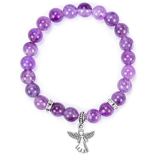 Purple Beaded Design Angel Pendant Bracelet