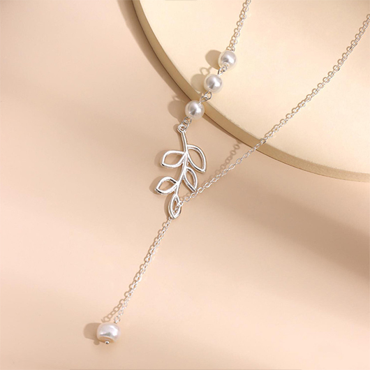 Silvery White Pear Design Leaf Alloy Necklace