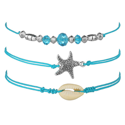 Mint Green Layered Shell Alloy Anklets