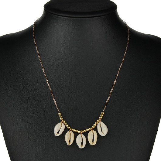 Gold Shell Alloy Beaded Pendant Necklace