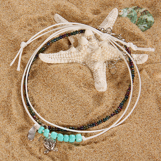 Beaded Mint Green Turtle Alloy Anklet Set