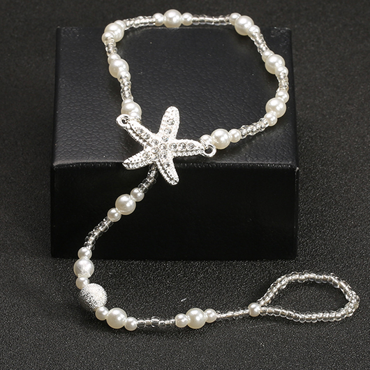 White Alloy Pearl Design Beaded Anklet