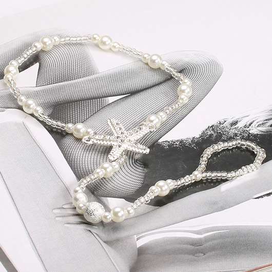 White Alloy Pearl Design Beaded Anklet