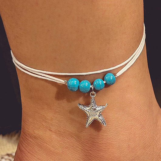 Mint Green Starfish Beaded Layered Anklet