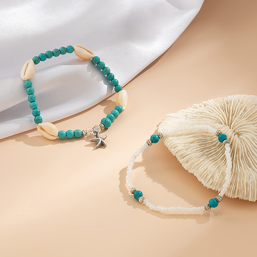 Mint Green Shell Polyresin Anklets Set