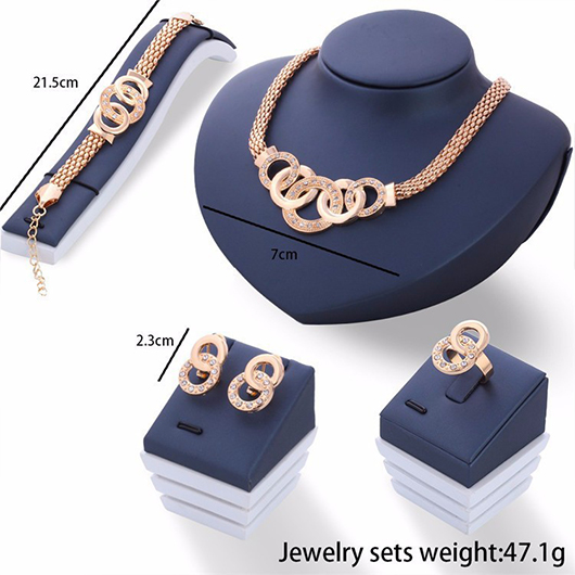Gold Round Alloy Necklace Earrings and Wristband Set