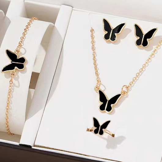 Alloy Black Butterfly Earrings Necklace and Wristband