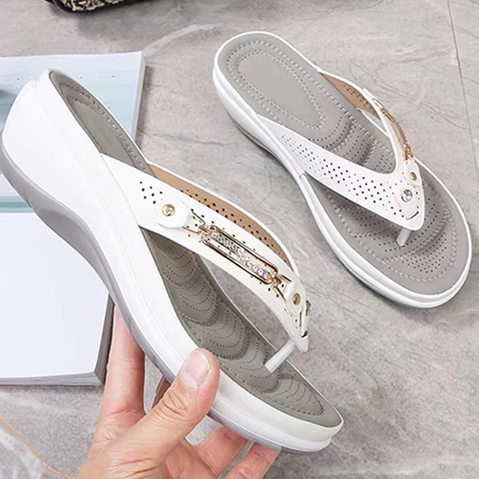 White Open Toe Low Heel Flip Flops | picture 