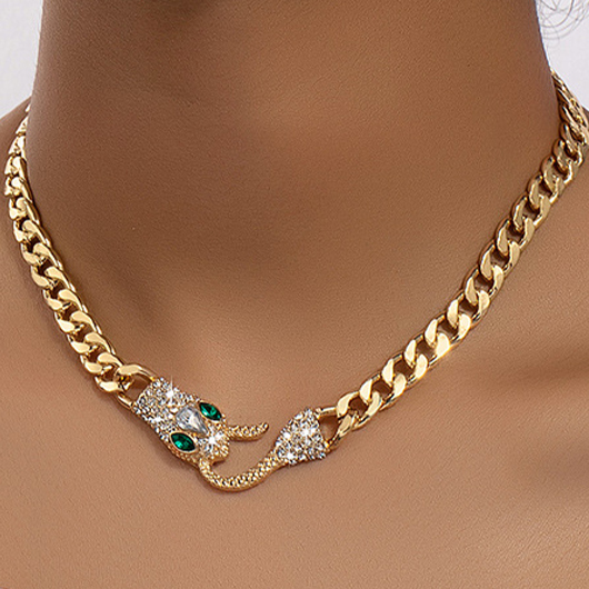 Gold Alloy Rhinestone Snake Design Necklace