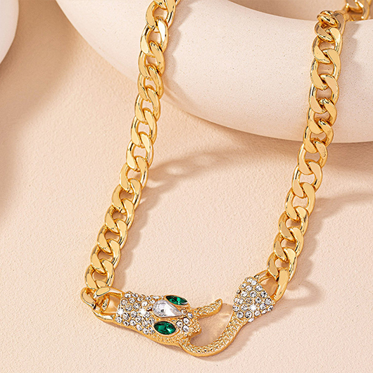Gold Alloy Rhinestone Snake Design Necklace
