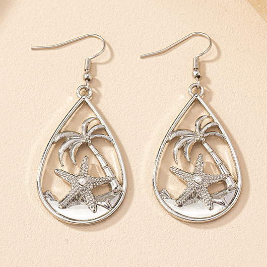 Silvery White Starfish Design Alloy Earrings
