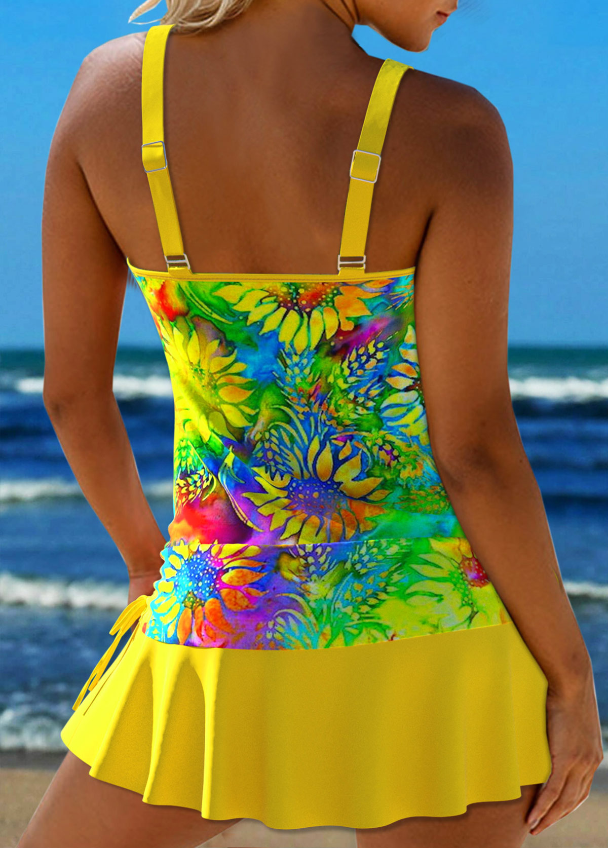 Circular Ring Floral Print Yellow Tankini Set | picture 