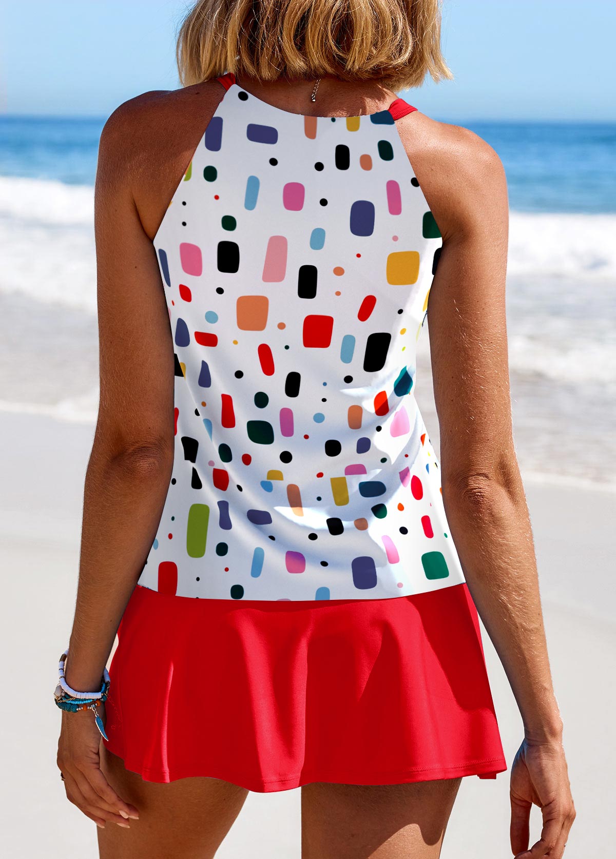 Cut Out Geometric Print Red Tankini Set | picture 