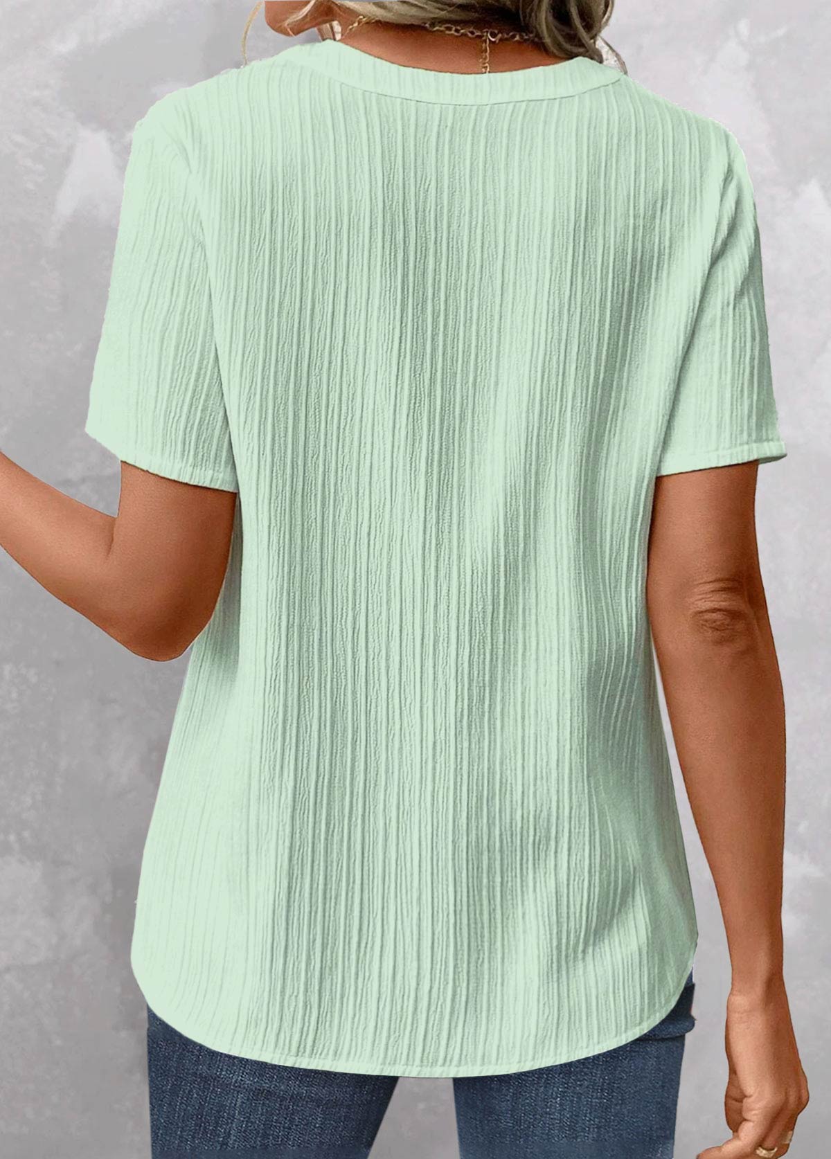 Light Green Patchwork Short Sleeve V Neck Shirt