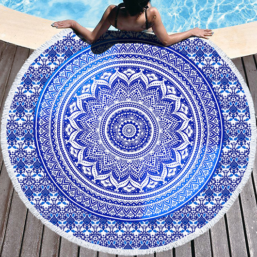 Round Purplish Blue Tribal Print Beach Blanket