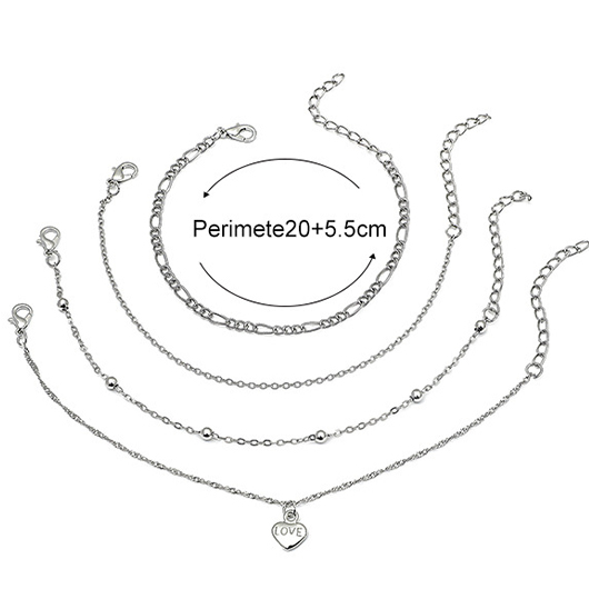 Silvery White Heart Alloy Anklet Set