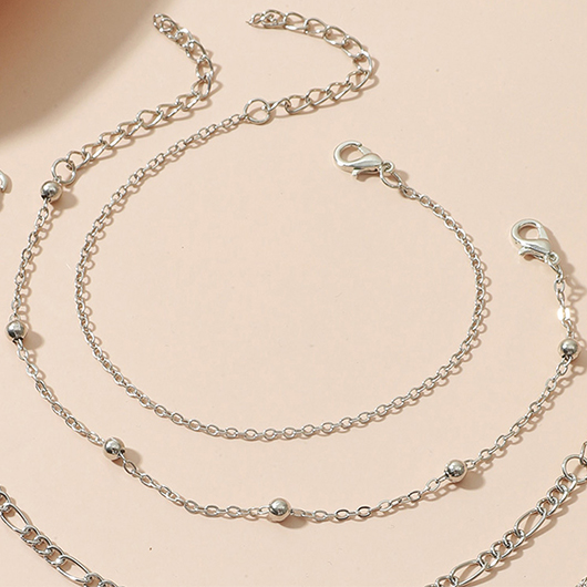 Silvery White Heart Alloy Anklet Set