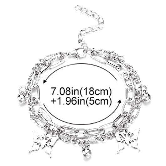 Silvery White Butterfly Alloy Layered Chain Anklet | picture 
