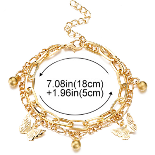Gold Butterfly Alloy Layered Chain Anklet