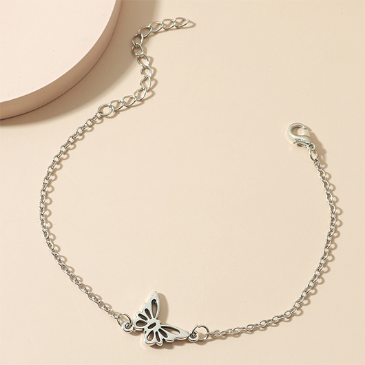 Silver Cutout Butterfly Design Alloy Anklet