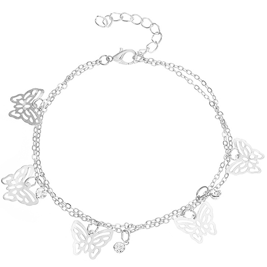 Silvery White Rhinestone Butterfly Alloy Anklet