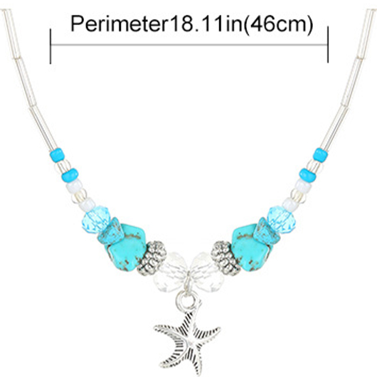 Mint Green Starfish Beaded Alloy Necklace