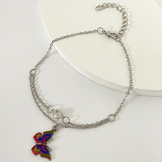 Layered Design Silver Butterfly Alloy Anklet