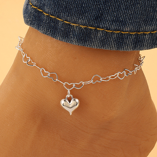 Silvery White Geometric Heart Alloy Anklet