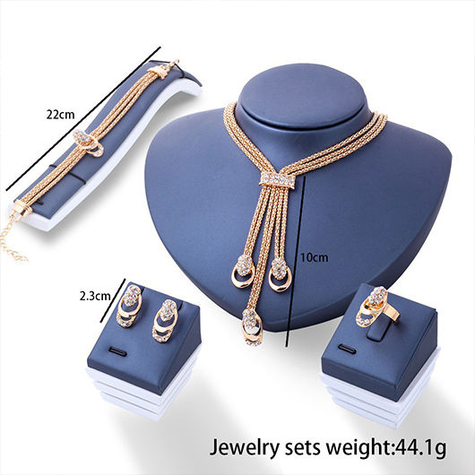 Layered Design Gold Rhinestone Necklace Set
