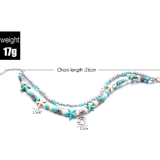 Mint Green Starfish Alloy Layered Anklets | picture 