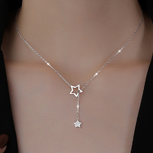 Silvery White Star Geometric Alloy Necklace
