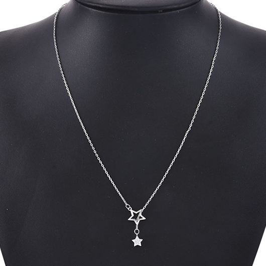 Silvery White Star Geometric Alloy Necklace
