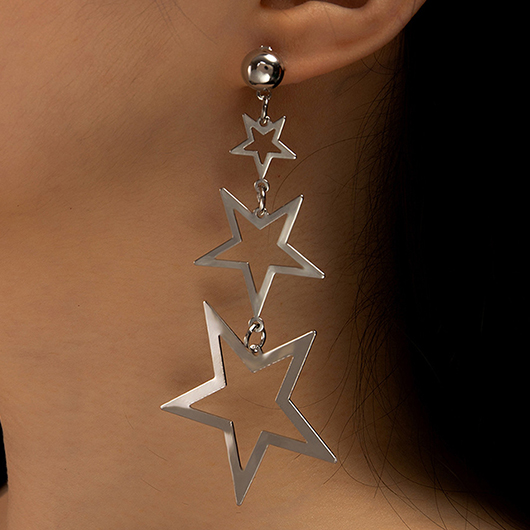 Silvery White Geometric Star Alloy Earrings