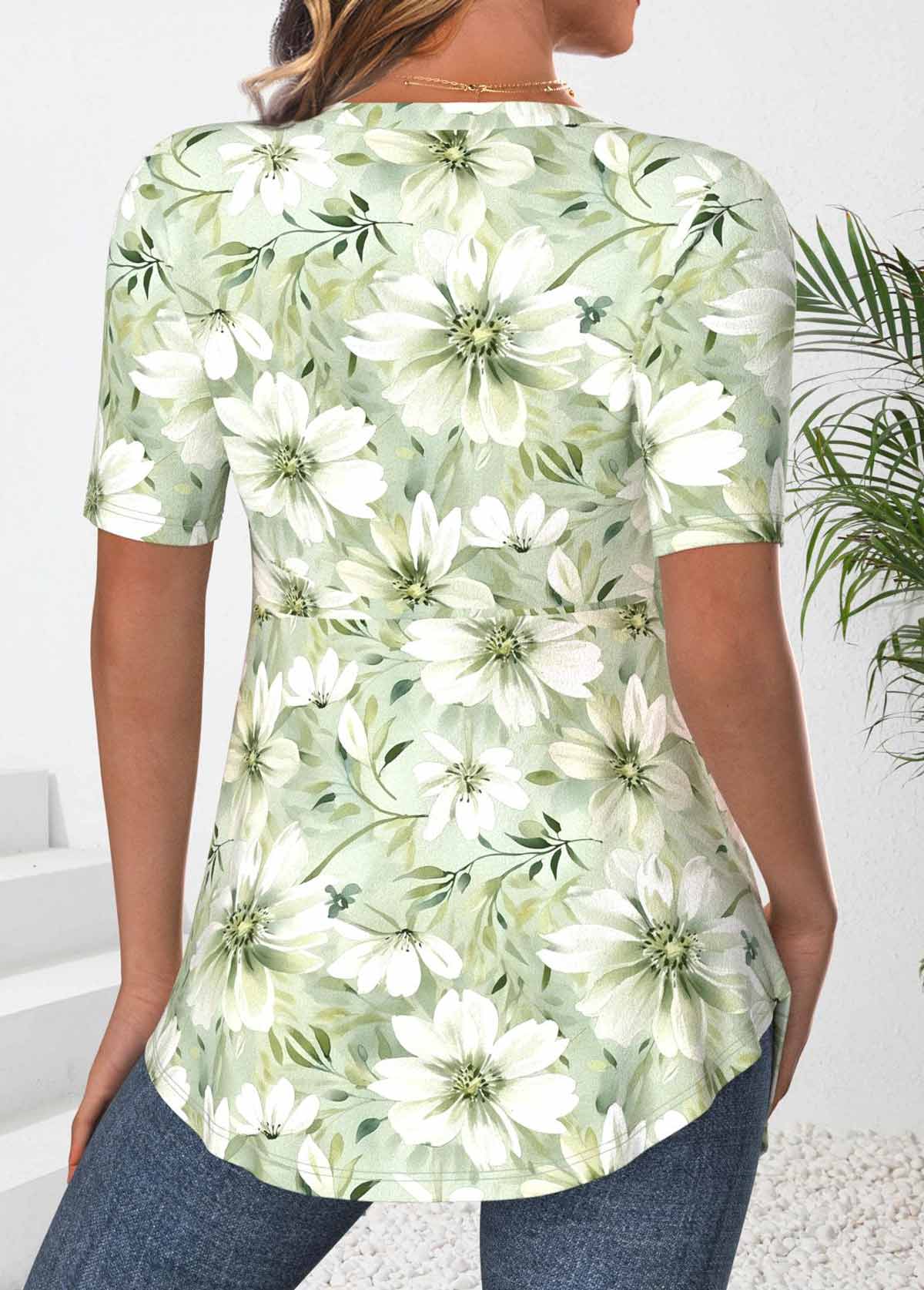 Light Green Floral Print Fake Two Piece Twinset | picture 