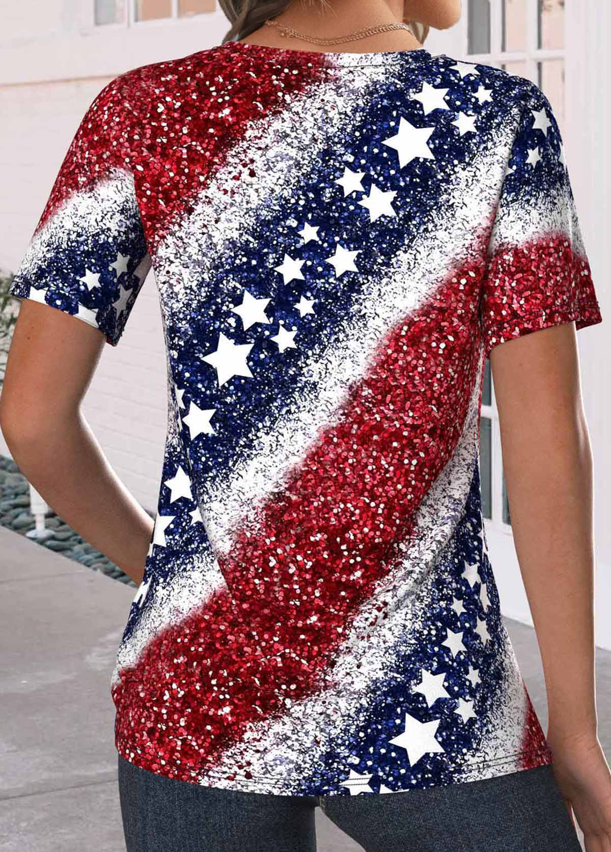 Plus Size Navy Criss Cross Flag Print T Shirt
