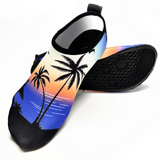 Dark Blue Tropical Plants Print Waterproof Water Shoes