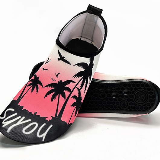 Pink Tropical Plants Print Waterproof Water Shoes