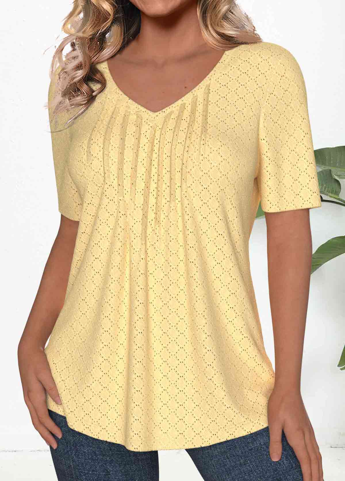 Plus Size Light Yellow Textured Fabric T Shirt
