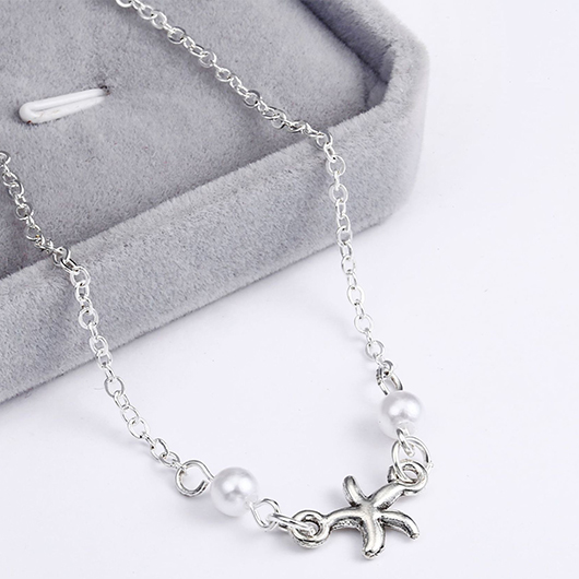 Silvery White Animal Starfish Alloy Anklet